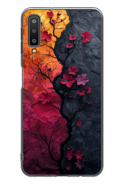 Le Balvo Samsung Galaxy A7 2018 Uyumlu Yaprak Geçişkenliği Baskılı Silikon Kılıf