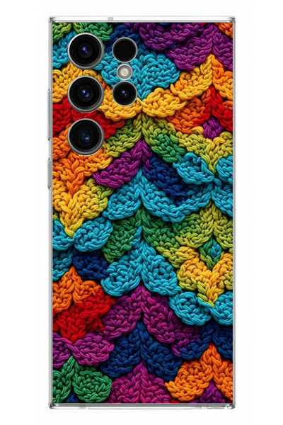 Le Balvo Samsung Galaxy S23 Ultra Uyumlu Renkli Örgüler Baskılı Silikon Kılıf