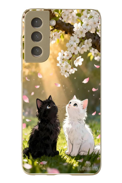 Le Balvo Samsung Galaxy S21 FE Uyumlu İlkbahar Kedileri Baskılı Silikon Kılıf