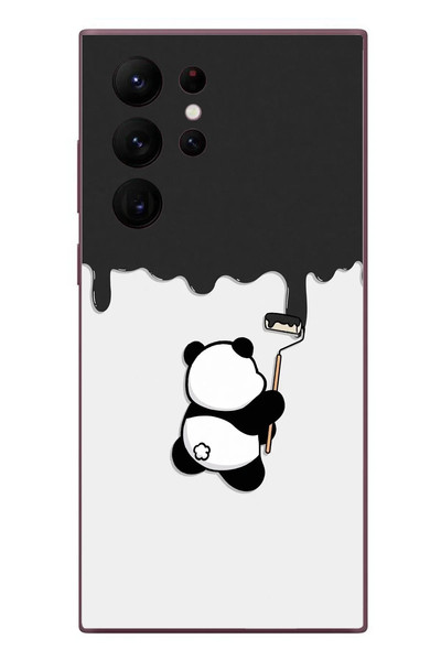 Le Balvo Samsung Galaxy S22 Ultra Uyumlu Boyacı Panda Baskılı Silikon Kılıf