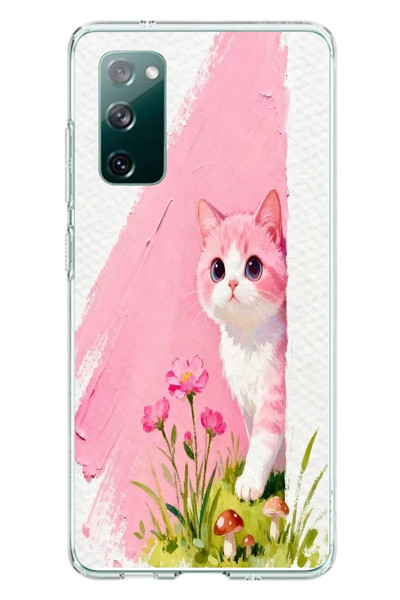 Le Balvo Samsung Galaxy S20 FE Uyumlu Pembeli Kedi Baskılı Silikon Kılıf