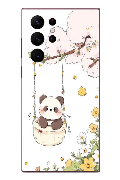 Le Balvo Samsung Galaxy S22 Ultra Uyumlu Sallanan Panda Baskılı Silikon Kılıf
