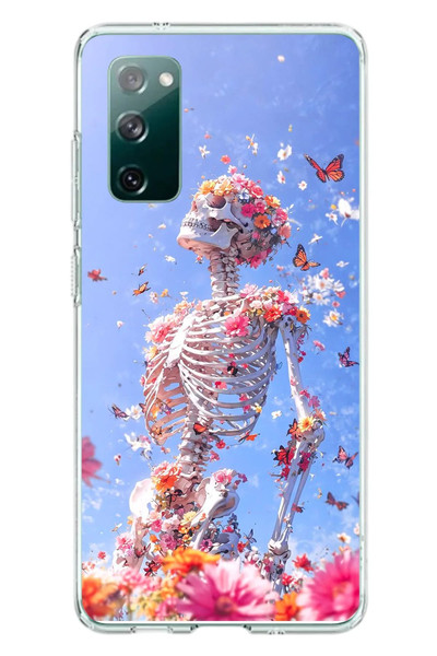 Le Balvo Samsung Galaxy S20 FE Uyumlu İskelet Çiçekleri Baskılı Silikon Kılıf