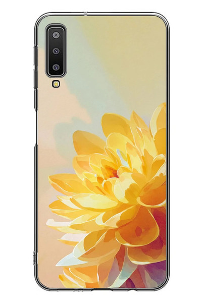 Le Balvo Samsung Galaxy A7 2018 Uyumlu Sarı Çiçek Baskılı Silikon Kılıf