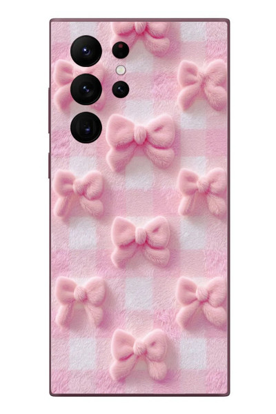Le Balvo Samsung Galaxy S22 Ultra Uyumlu Pembe Kurdeleler Baskılı Silikon Kılıf