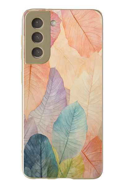 Le Balvo Samsung Galaxy S21 FE Uyumlu Hafif Yapraklar Baskılı Silikon Kılıf