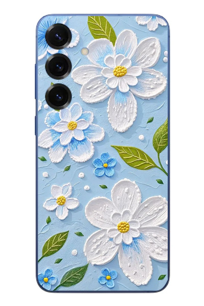 Le Balvo Samsung Galaxy S25 Plus Uyumlu Mavi Papatyalar Baskılı Silikon Kılıf