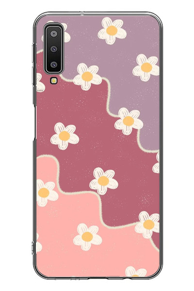 Le Balvo Samsung Galaxy A7 2018 Uyumlu Papatya Dalgaları Baskılı Silikon Kılıf