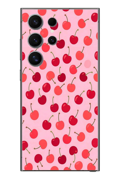 Le Balvo Samsung Galaxy S24 Ultra Uyumlu Pembe Kirazlar Baskılı Silikon Kılıf