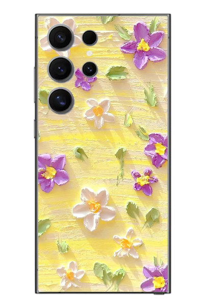 Le Balvo Samsung Galaxy S24 Ultra Uyumlu Mor Papatyalar Baskılı Silikon Kılıf