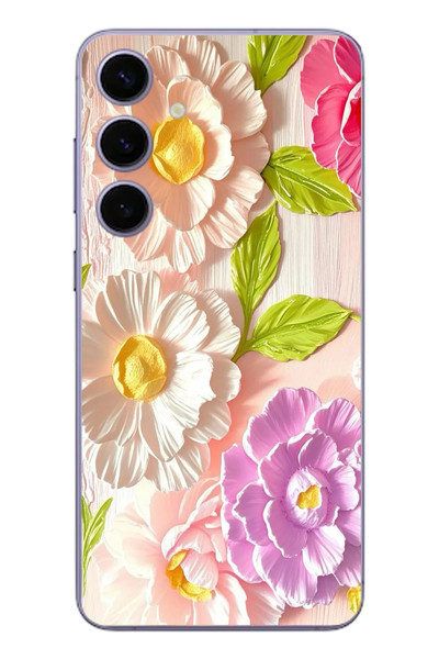 Le Balvo Samsung Galaxy S24 Plus Uyumlu Beyaz Papatyalar Baskılı Silikon Kılıf