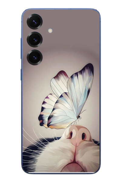 Le Balvo Samsung Galaxy S25 Plus Uyumlu Kelebekli Kedi Baskılı Silikon Kılıf