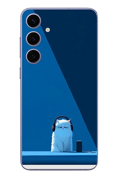 Le Balvo Samsung Galaxy S24 Plus Uyumlu Kulaklı Kedi Baskılı Silikon Kılıf