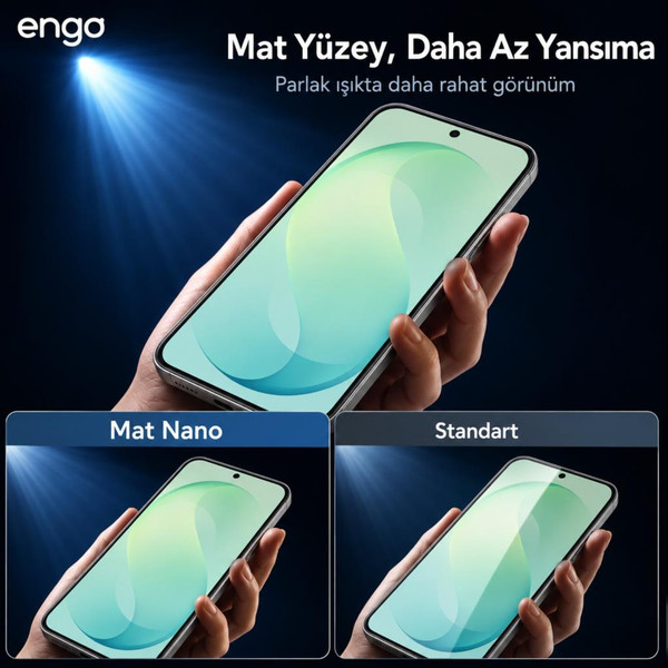 Engo Samsung Galaxy S26 FE İle Uyumlu Mat Ekran Koruyucu SM-S741B Yansıma Ve Parlama Azaltıcı Parmak İzi Bırakmayan