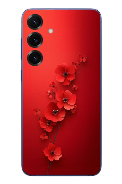 Le Balvo Samsung Galaxy S25 Plus Uyumlu Kırmızı Kardelenler Baskılı Silikon Kılıf