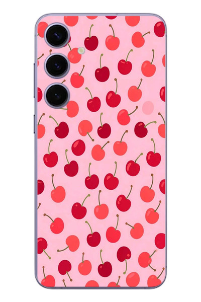 Le Balvo Samsung Galaxy S24 Plus Uyumlu Pembe Kirazlar Baskılı Silikon Kılıf