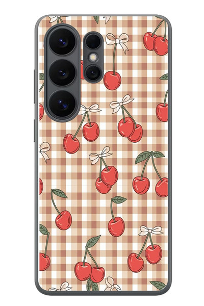 Le Balvo Samsung Galaxy S26 Ultra Uyumlu Kurdeleli Kiraz Baskılı Silikon Kılıf