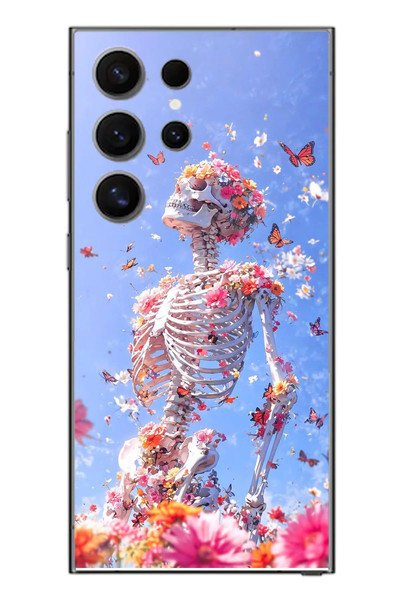 Le Balvo Samsung Galaxy S24 Ultra Uyumlu İskelet Çiçekleri Baskılı Silikon Kılıf