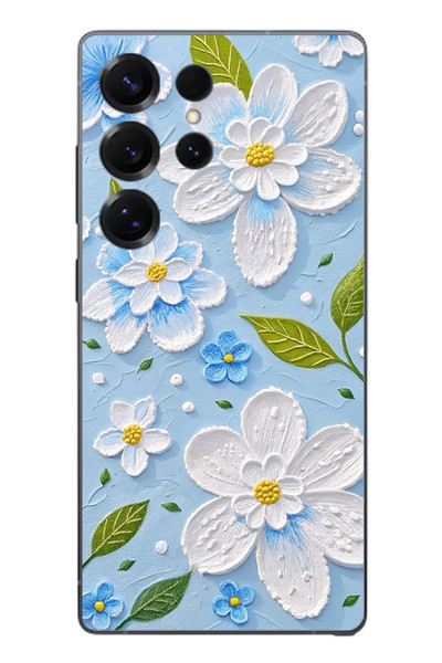 Le Balvo Samsung Galaxy S25 Ultra Uyumlu Mavi Papatyalar Baskılı Silikon Kılıf