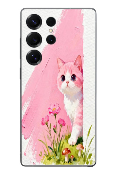 Le Balvo Samsung Galaxy S25 Ultra Uyumlu Pembeli Kedi Baskılı Silikon Kılıf