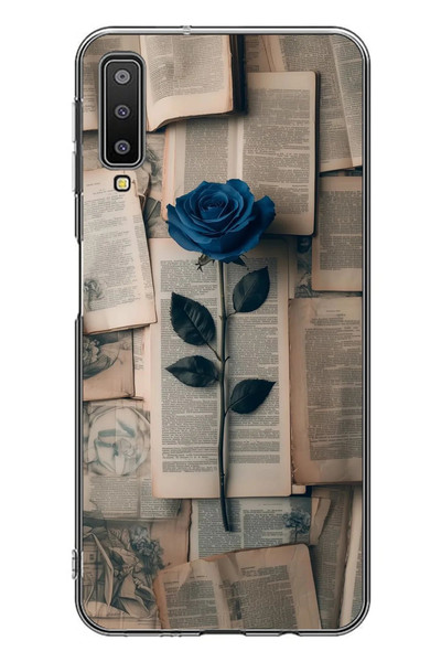 Le Balvo Samsung Galaxy A7 2018 Uyumlu Mor Gül Baskılı Silikon Kılıf