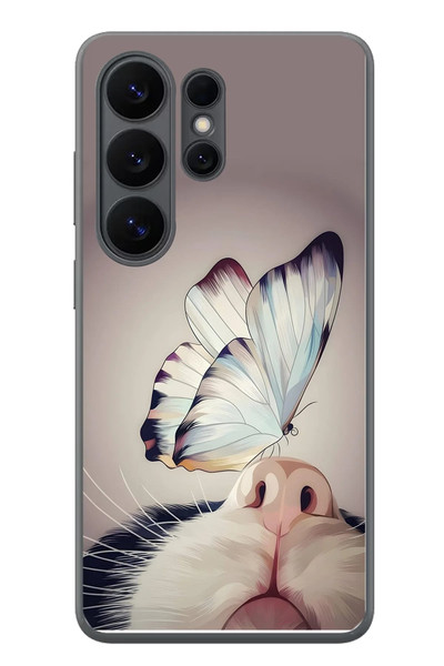 Le Balvo Samsung Galaxy S26 Ultra Uyumlu Kelebekli Kedi Baskılı Silikon Kılıf