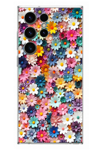 Le Balvo Samsung Galaxy S23 Ultra Uyumlu Pastel Çiçekler Baskılı Silikon Kılıf