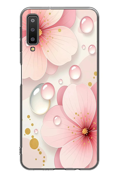 Le Balvo Samsung Galaxy A7 2018 Uyumlu Damlalı Çiçekler Baskılı Silikon Kılıf