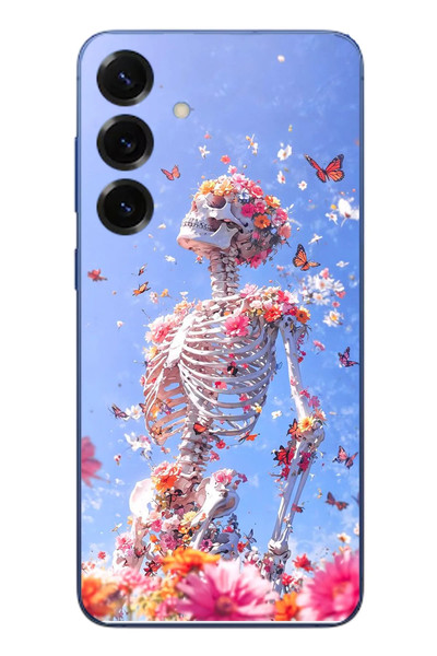Le Balvo Samsung Galaxy S25 Plus Uyumlu İskelet Çiçekleri Baskılı Silikon Kılıf