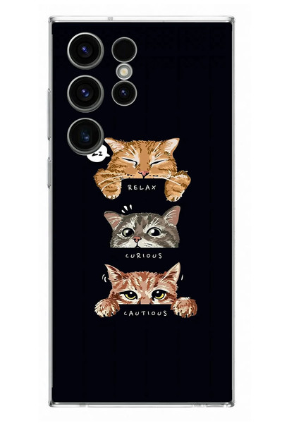 Le Balvo Samsung Galaxy S23 Ultra Uyumlu Kedi Halleri Baskılı Silikon Kılıf