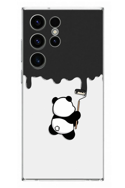 Le Balvo Samsung Galaxy S23 Ultra Uyumlu Boyacı Panda Baskılı Silikon Kılıf