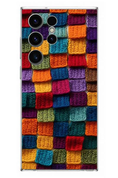 Le Balvo Samsung Galaxy S23 Ultra Uyumlu Kare Örgüler Baskılı Silikon Kılıf