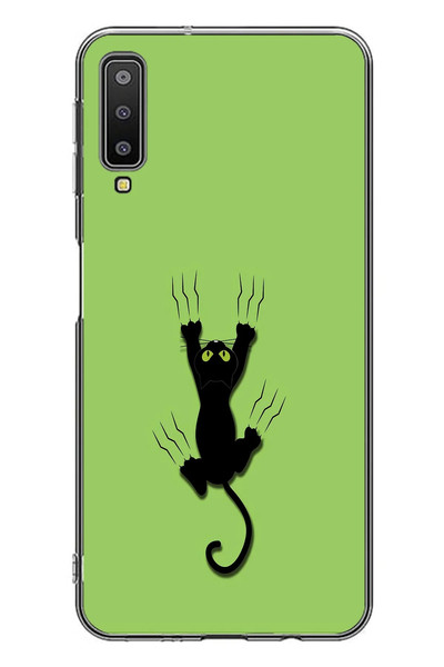 Le Balvo Samsung Galaxy A7 2018 Uyumlu Tutunan Kedi Baskılı Silikon Kılıf