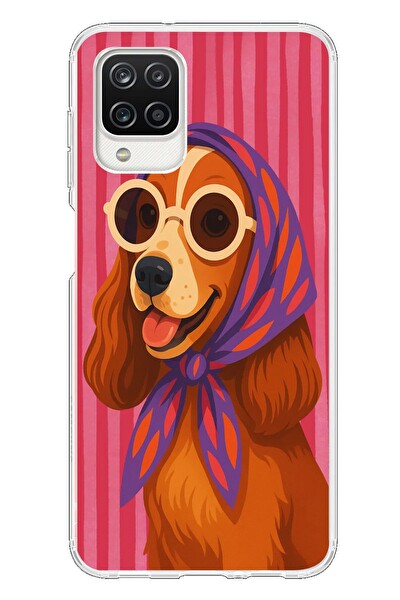 Le Balvo Samsung Galaxy A12 Uyumlu Gözlüklü Köpek Baskılı Silikon Kılıf