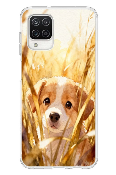 Le Balvo Samsung Galaxy A12 Uyumlu Golden Köpek Baskılı Silikon Kılıf