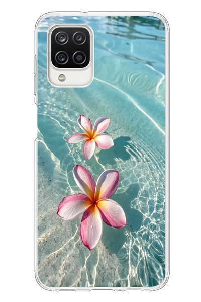 Le Balvo Samsung Galaxy A12 Uyumlu Denizde Çiçekler Baskılı Silikon Kılıf