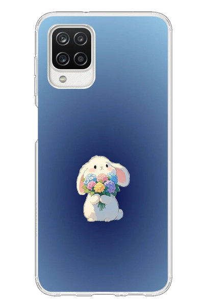 Le Balvo Samsung Galaxy A12 Uyumlu Çiçekli Tavşan Baskılı Silikon Kılıf