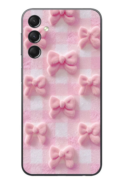 Le Balvo Samsung Galaxy A24 Uyumlu Pembe Kurdeleler Baskılı Silikon Kılıf