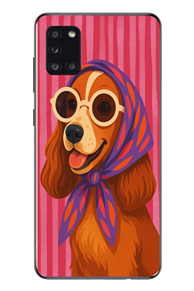 Le Balvo Samsung Galaxy A31 Uyumlu Gözlüklü Köpek Baskılı Silikon Kılıf