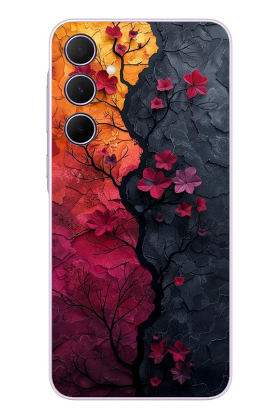 Le Balvo Samsung Galaxy A35 Uyumlu Yaprak Geçişkenliği Baskılı Silikon Kılıf