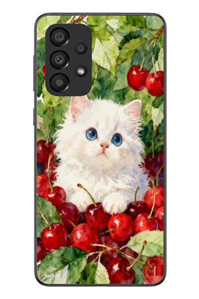 Le Balvo Samsung Galaxy A33 Uyumlu Kirazlı Kedi Baskılı Silikon Kılıf