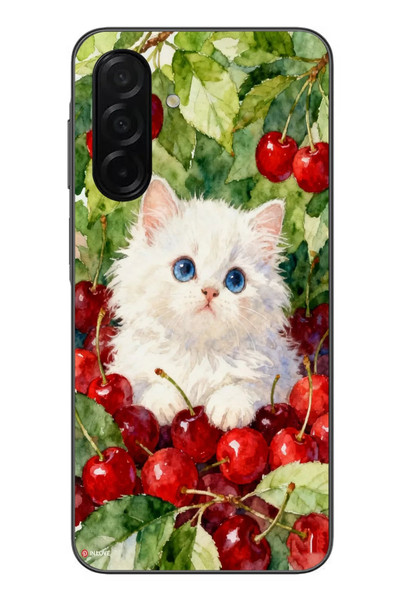 Le Balvo Samsung Galaxy A26 Uyumlu Kirazlı Kedi Baskılı Silikon Kılıf