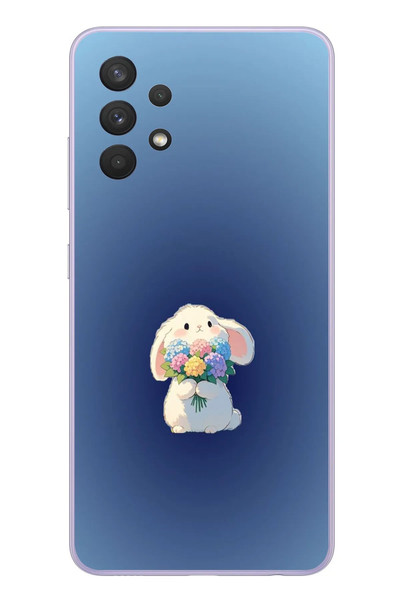 Le Balvo Samsung Galaxy A32 Uyumlu Çiçekli Tavşan Baskılı Silikon Kılıf