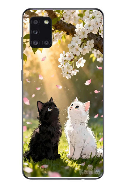 Le Balvo Samsung Galaxy A31 Uyumlu İlkbahar Kedileri Baskılı Silikon Kılıf