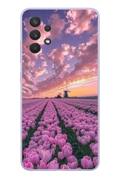 Le Balvo Samsung Galaxy A32 Uyumlu Lale Bahçesi Baskılı Silikon Kılıf