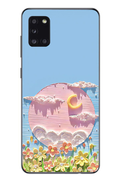 Le Balvo Samsung Galaxy A31 Uyumlu Çiçekli Ay Baskılı Silikon Kılıf