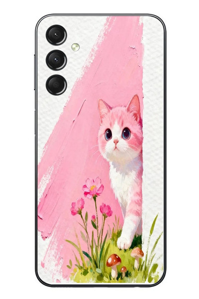Le Balvo Samsung Galaxy A24 Uyumlu Pembeli Kedi Baskılı Silikon Kılıf