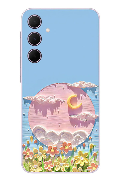 Le Balvo Samsung Galaxy A35 Uyumlu Çiçekli Ay Baskılı Silikon Kılıf