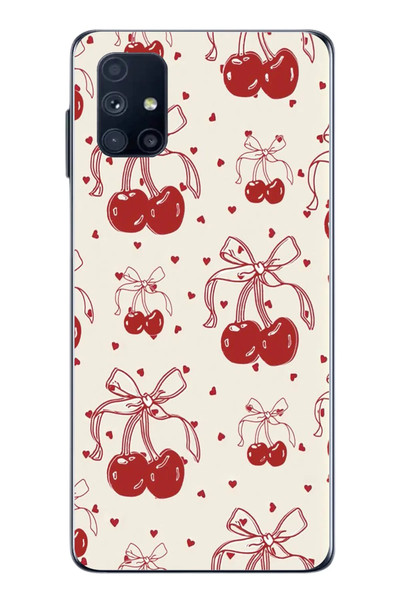 Le Balvo Samsung Galaxy M51 Uyumlu Kiraz Bukleleri Baskılı Silikon Kılıf