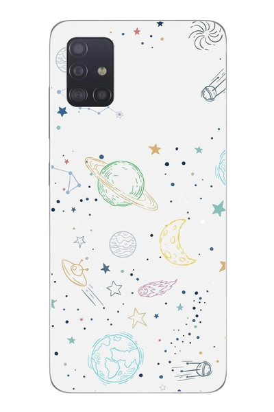 Le Balvo Samsung Galaxy A51 Uyumlu Uzay Yolculuğu Baskılı Silikon Kılıf